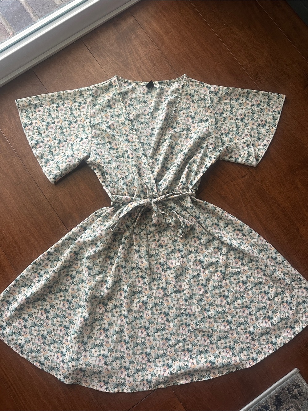 Floral Tie-Waist Short Sleeve Dress - Sage & Blush